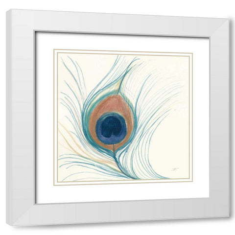 Peacock Feather II Blue White Modern Wood Framed Art Print with Double Matting by Thomas, Miranda