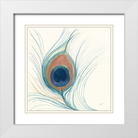 Peacock Feather II Blue White Modern Wood Framed Art Print with Double Matting by Thomas, Miranda