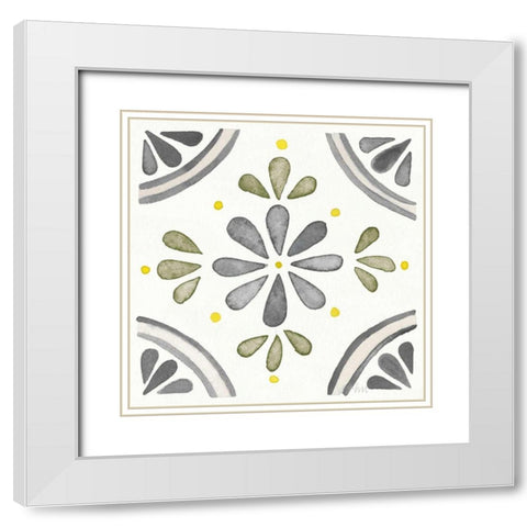 Garden Getaway Tile I Gray Green White Modern Wood Framed Art Print with Double Matting by Marshall, Laura