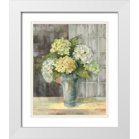 Yellow Hydrangea Gray White Modern Wood Framed Art Print with Double Matting by Rowan, Carol