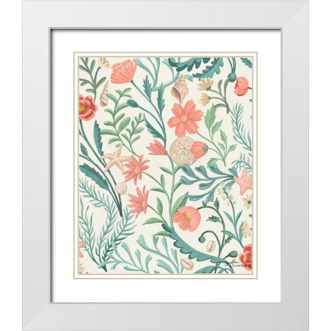 Seaside Botanical Pattern IA White Modern Wood Framed Art Print with Double Matting by Penner, Janelle