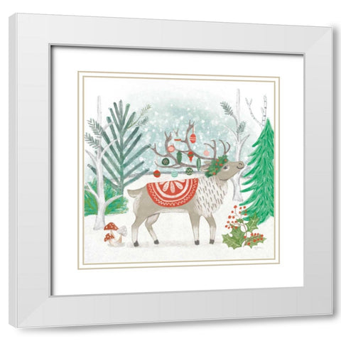 Reindeer Jubilee IV White Modern Wood Framed Art Print with Double Matting by Urban, Mary