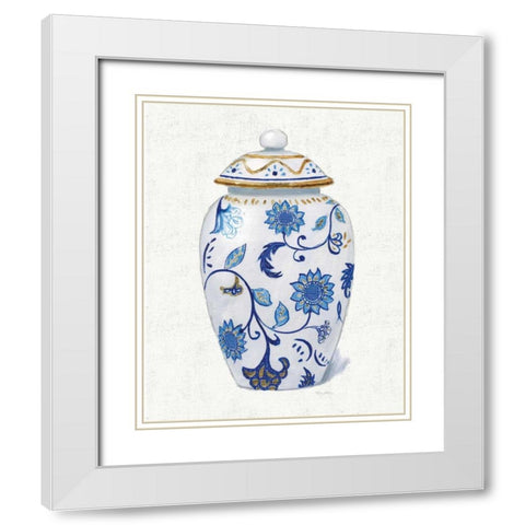 Flora Chinoiserie I Textured White Modern Wood Framed Art Print with Double Matting by Adams, Emily