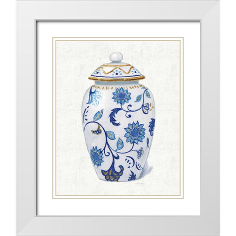 Flora Chinoiserie I Textured White Modern Wood Framed Art Print with Double Matting by Adams, Emily
