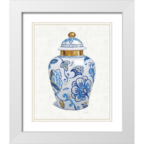 Flora Chinoiserie II Textured White Modern Wood Framed Art Print with Double Matting by Adams, Emily