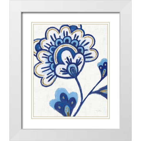 Flora Chinoiserie VI Textured White Modern Wood Framed Art Print with Double Matting by Adams, Emily