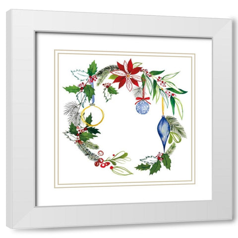Christmas Wreath V White Modern Wood Framed Art Print with Double Matting by Sussman, Harriet