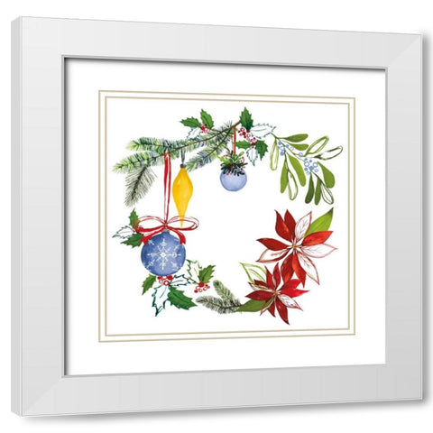 Christmas Wreath VI White Modern Wood Framed Art Print with Double Matting by Sussman, Harriet