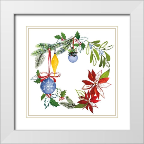 Christmas Wreath VI White Modern Wood Framed Art Print with Double Matting by Sussman, Harriet