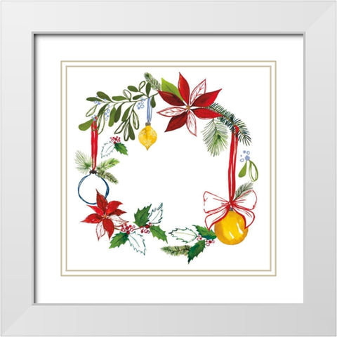 Christmas Wreath VII White Modern Wood Framed Art Print with Double Matting by Sussman, Harriet