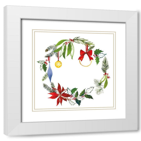 Christmas Wreath VIII White Modern Wood Framed Art Print with Double Matting by Sussman, Harriet