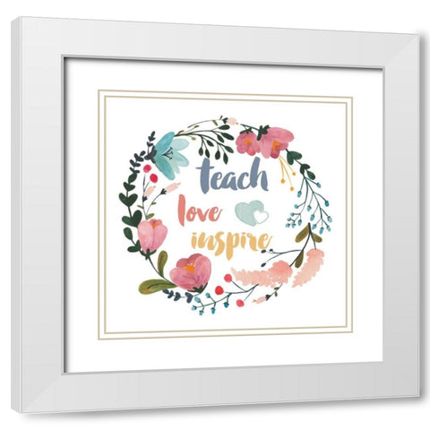 Harriet Floral Teacher Inspiration I White Modern Wood Framed Art Print with Double Matting by Wild Apple Portfolio