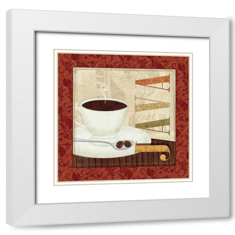 Coffee Cup I White Modern Wood Framed Art Print with Double Matting by Charron, Veronique