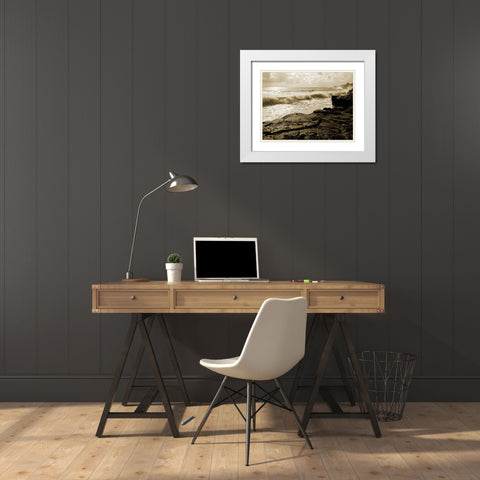 Pahoa Sea White Modern Wood Framed Art Print with Double Matting by Goldstein, Ed