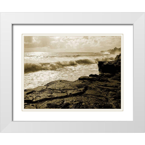 Pahoa Sea White Modern Wood Framed Art Print with Double Matting by Goldstein, Ed