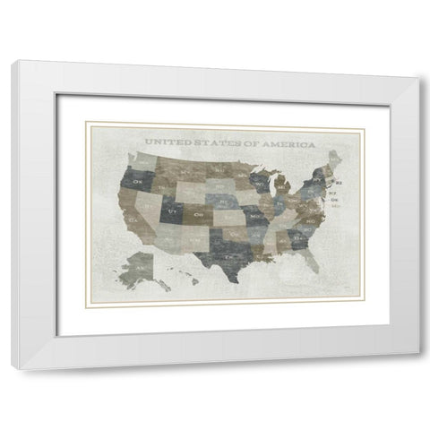 Slate US Map White Modern Wood Framed Art Print with Double Matting by Schlabach, Sue