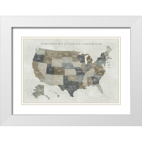 Slate US Map White Modern Wood Framed Art Print with Double Matting by Schlabach, Sue