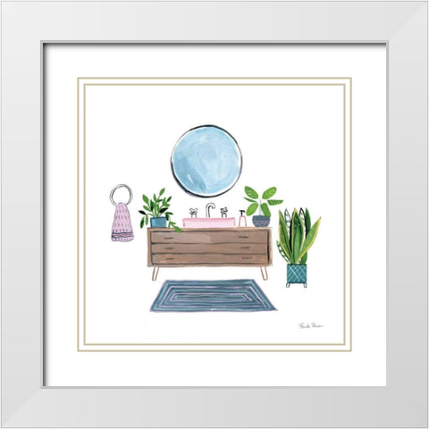 Green Bathroom I White Modern Wood Framed Art Print with Double Matting by Zaman, Farida