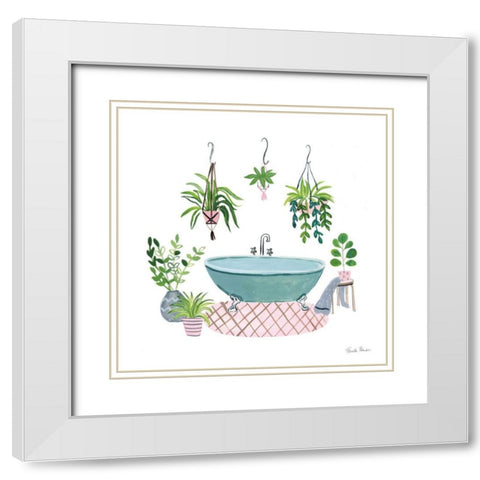 Green Bathroom II White Modern Wood Framed Art Print with Double Matting by Zaman, Farida