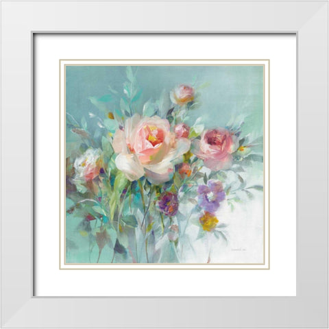 Summer Garden Roses White Modern Wood Framed Art Print with Double Matting by Nai, Danhui