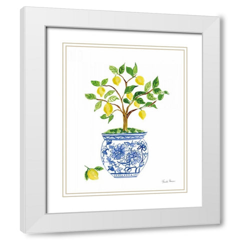 Lemon Chinoiserie I White Modern Wood Framed Art Print with Double Matting by Zaman, Farida
