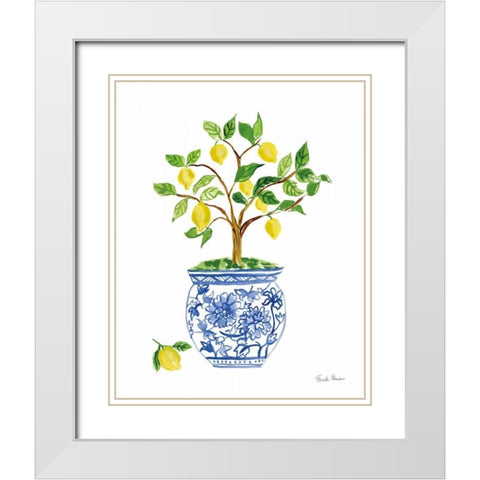 Lemon Chinoiserie I White Modern Wood Framed Art Print with Double Matting by Zaman, Farida