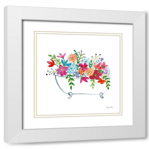 Floral Bathroom I  White Modern Wood Framed Art Print with Double Matting by Zaman, Farida