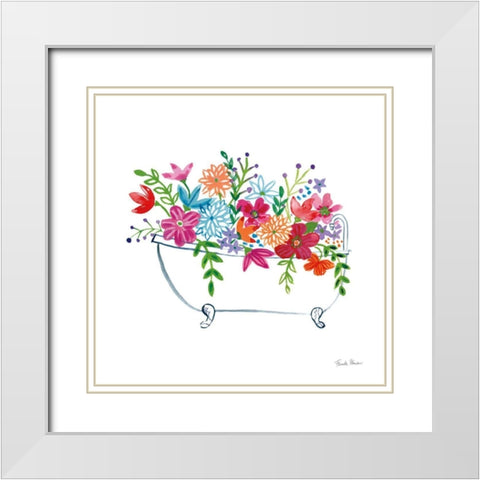Floral Bathroom I  White Modern Wood Framed Art Print with Double Matting by Zaman, Farida