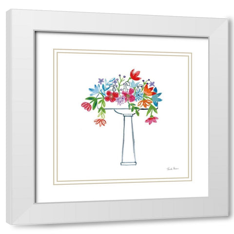 Floral Bathroom II White Modern Wood Framed Art Print with Double Matting by Zaman, Farida