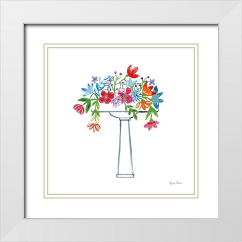 Floral Bathroom II White Modern Wood Framed Art Print with Double Matting by Zaman, Farida
