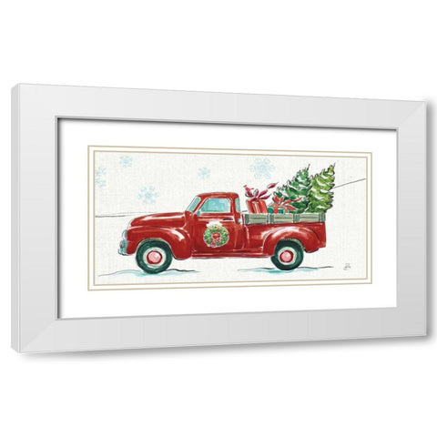 Christmas in the Country iv - Wreath Truck Crop White Modern Wood Framed Art Print with Double Matting by Brissonnet, Daphne