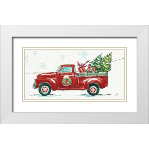 Christmas in the Country iv - Wreath Truck Crop White Modern Wood Framed Art Print with Double Matting by Brissonnet, Daphne
