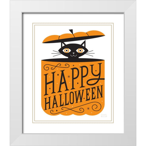 Pumpkin Kitty White Modern Wood Framed Art Print with Double Matting by Mullan, Michael