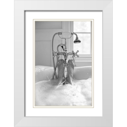 Bubble Bath I White Modern Wood Framed Art Print with Double Matting by Aledanda