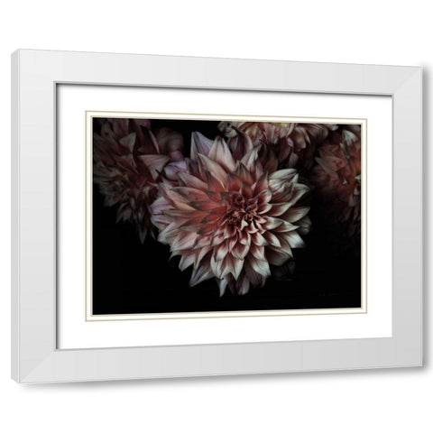 Peach Dahlias White Modern Wood Framed Art Print with Double Matting by Catterall, Elise