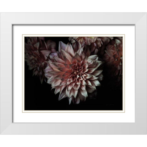 Peach Dahlias White Modern Wood Framed Art Print with Double Matting by Catterall, Elise