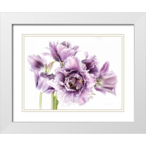 Purple Fringed Tulips I White Modern Wood Framed Art Print with Double Matting by Catterall, Elise
