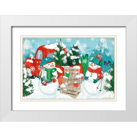Snowy Fun I White Modern Wood Framed Art Print with Double Matting by Charron, Veronique