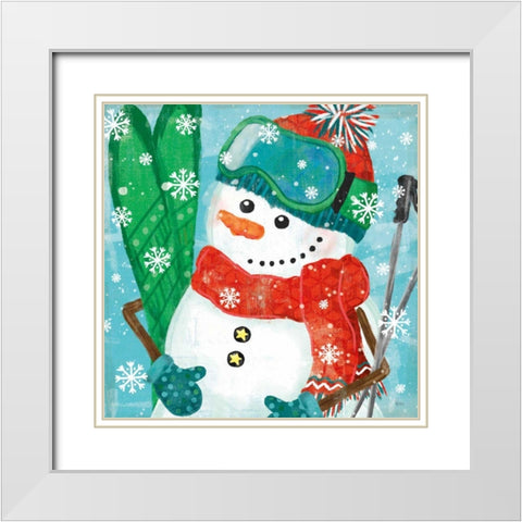 Snowy Fun V White Modern Wood Framed Art Print with Double Matting by Charron, Veronique