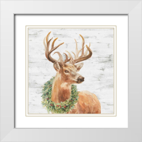 Woodland Holidays Stag Gray White Modern Wood Framed Art Print with Double Matting by Nai, Danhui