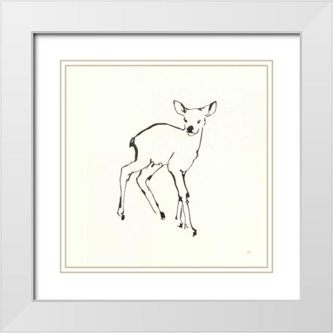 Line Fawn White Modern Wood Framed Art Print with Double Matting by Paschke, Chris