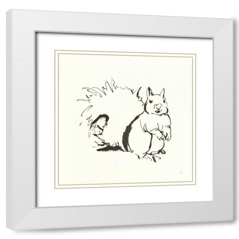 Line Squirrel White Modern Wood Framed Art Print with Double Matting by Paschke, Chris