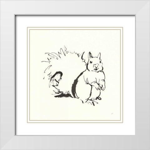 Line Squirrel White Modern Wood Framed Art Print with Double Matting by Paschke, Chris