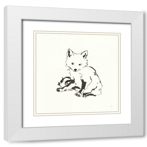 Line Fox White Modern Wood Framed Art Print with Double Matting by Paschke, Chris