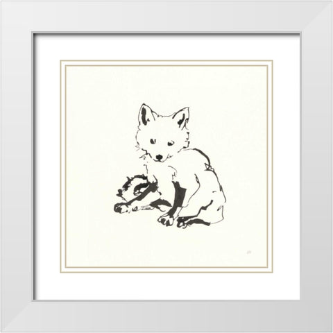 Line Fox White Modern Wood Framed Art Print with Double Matting by Paschke, Chris