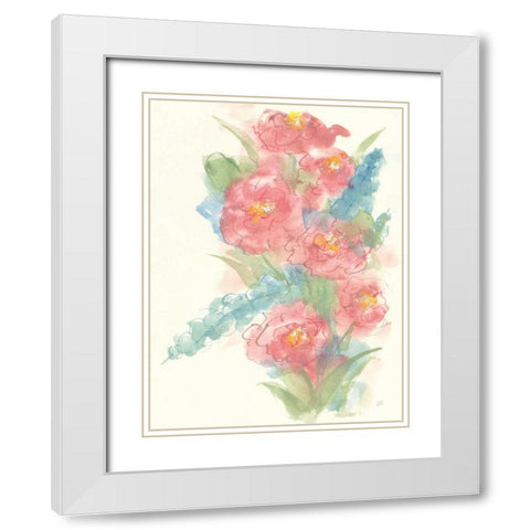 Peony Bouquet I White Modern Wood Framed Art Print with Double Matting by Paschke, Chris