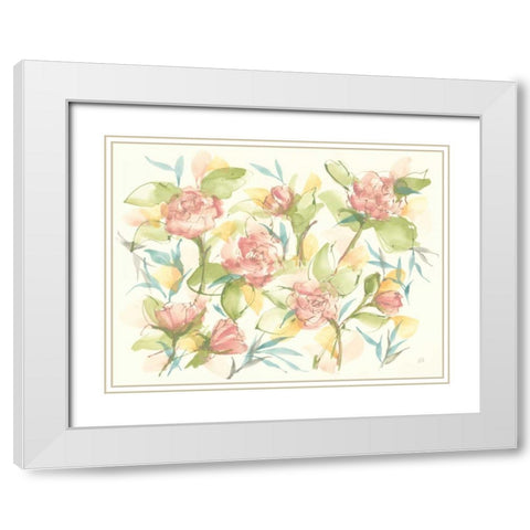 Blush Camellias White Modern Wood Framed Art Print with Double Matting by Paschke, Chris
