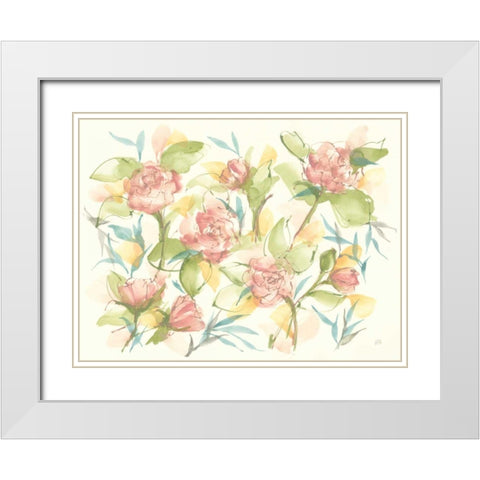 Blush Camellias White Modern Wood Framed Art Print with Double Matting by Paschke, Chris