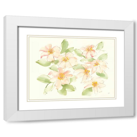 Creme Clematis White Modern Wood Framed Art Print with Double Matting by Paschke, Chris