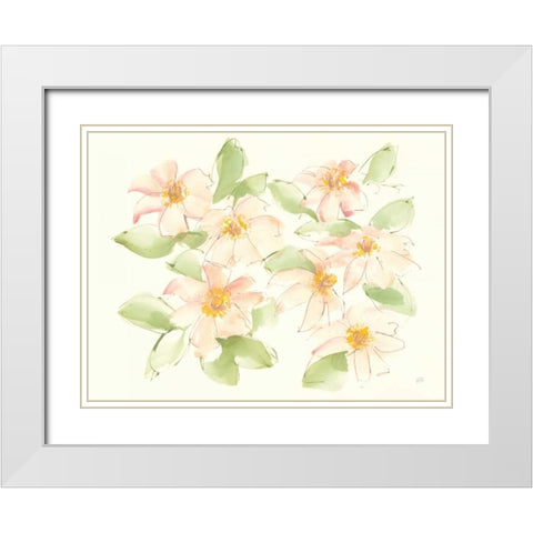 Creme Clematis White Modern Wood Framed Art Print with Double Matting by Paschke, Chris